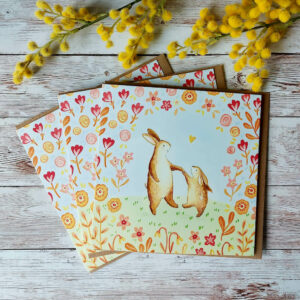 Floral Bunnies Card - Pack of 3