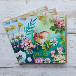 Floral Wren Cards - Pack of 3