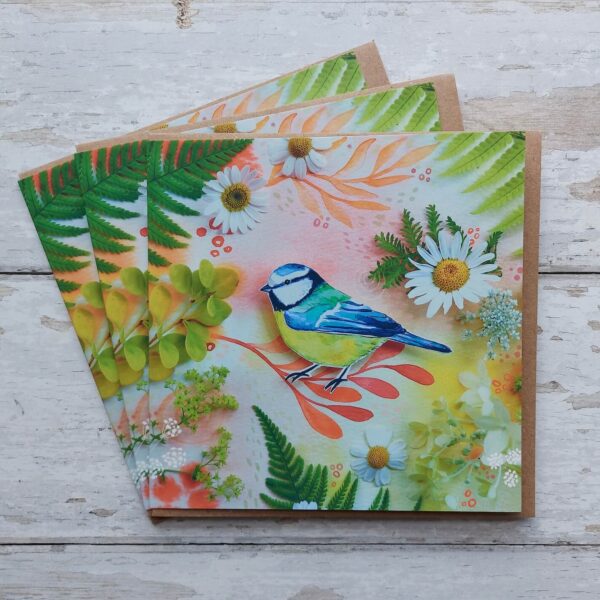 Summer Blue Tit Cards - Pack of 3