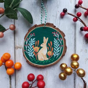 Hare Wood Slice Decoration - Green