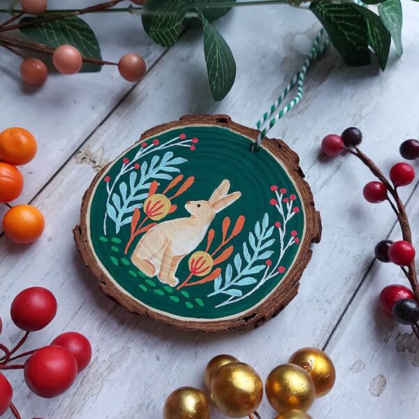 Hare Wood Slice Decoration - Green - Image 2