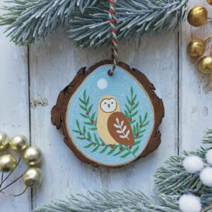 Owl Wood Slice Decoration