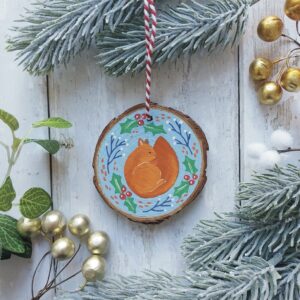 Red Squirrel Wood Slice Decoration